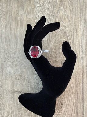 JTV Ring Rhodium over Sterling Ruby White Diamond Simulants Size 7-NWT